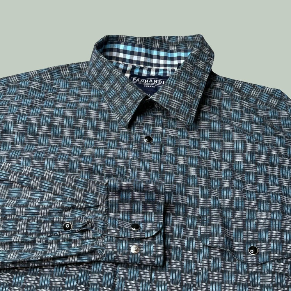 Panhandle Shirt Mens LT PSMSOSXZ69 Blue Geometric Snap Western Button Down